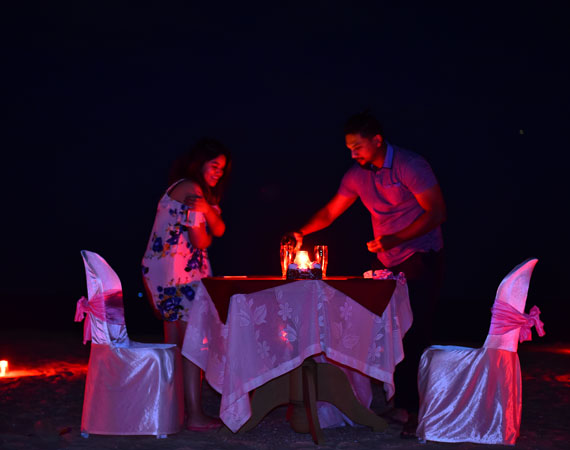 candle light dinner provided by Marari Edens